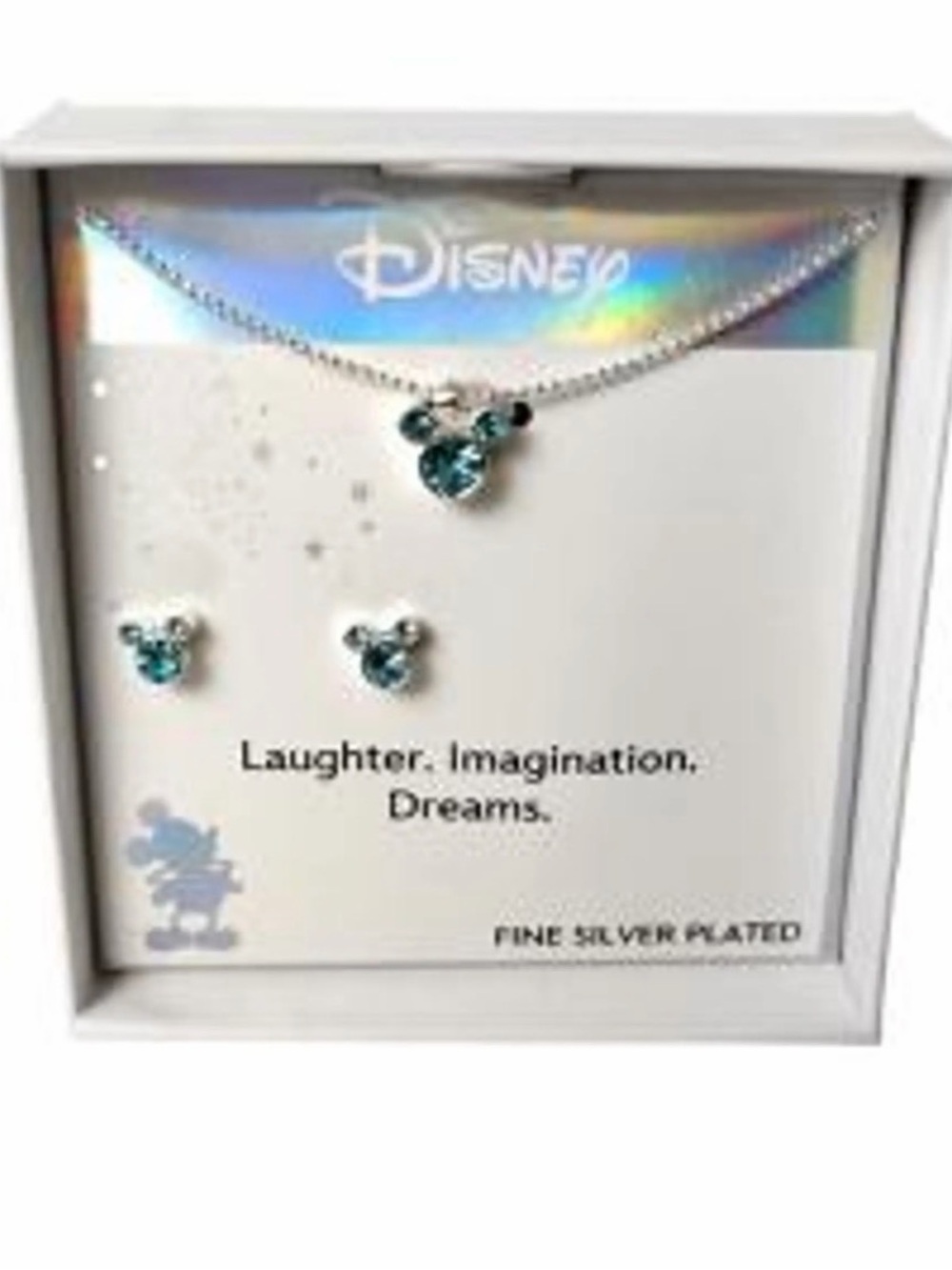 Disney Silver Plated Necklace and Stud Earrings with Teal Crystal Mickeys
